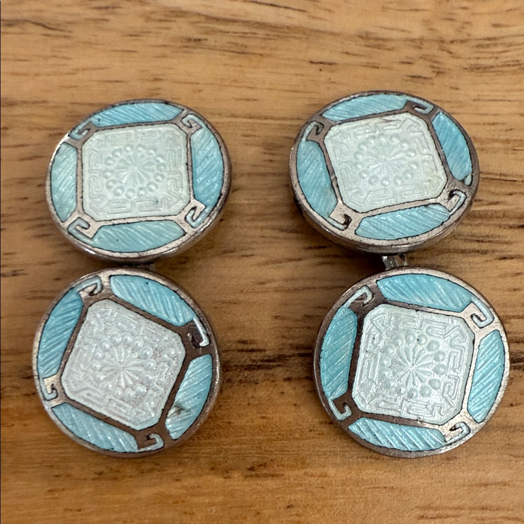 Antique Art Deco Double-Sided Cufflinks, Plated With Guilloche Enamel.